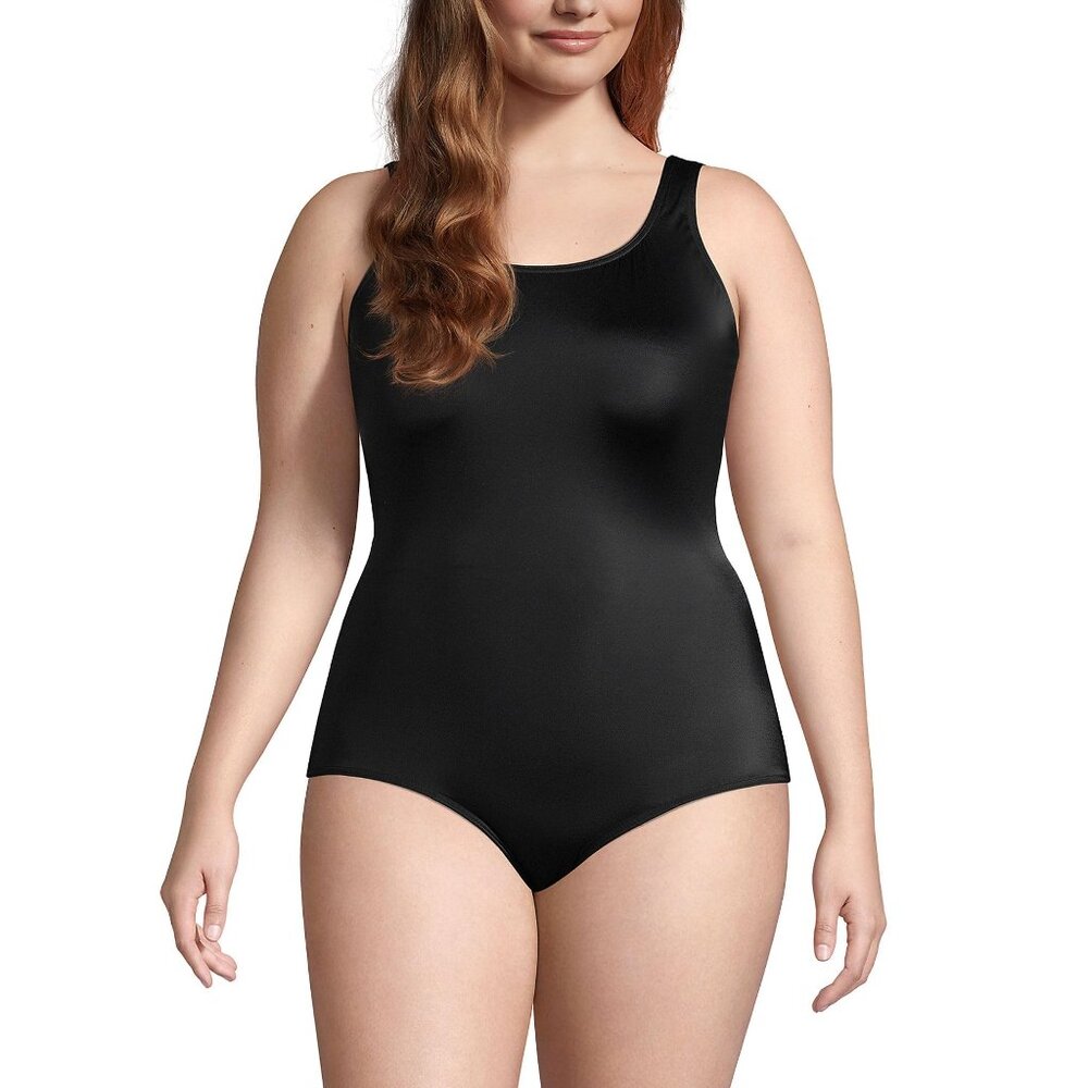 Lands End Black One-Piece Swimsuit With Built-In Bra Size 14